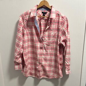 Lands' End Pink and White Plaid Shirt